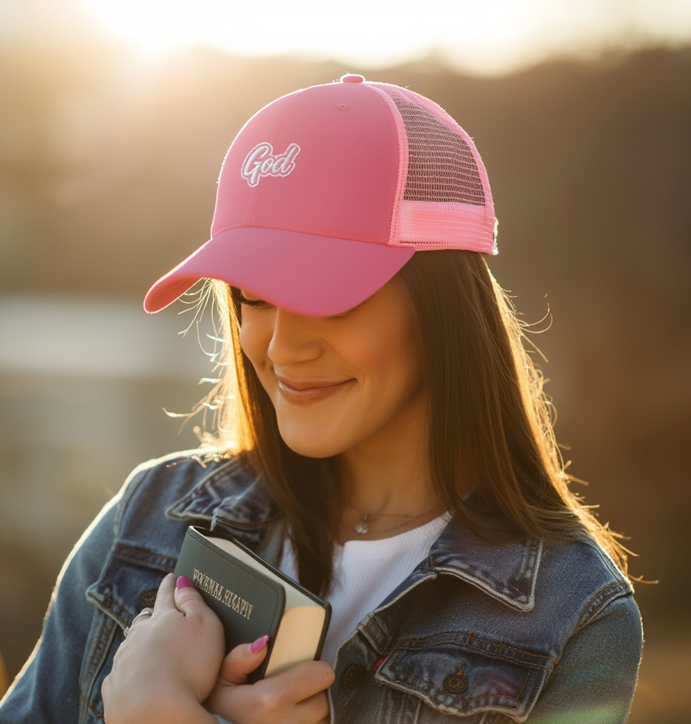 God Embroidered Christian Trucker Hat | Faith-Based Black Cap for Men and Women