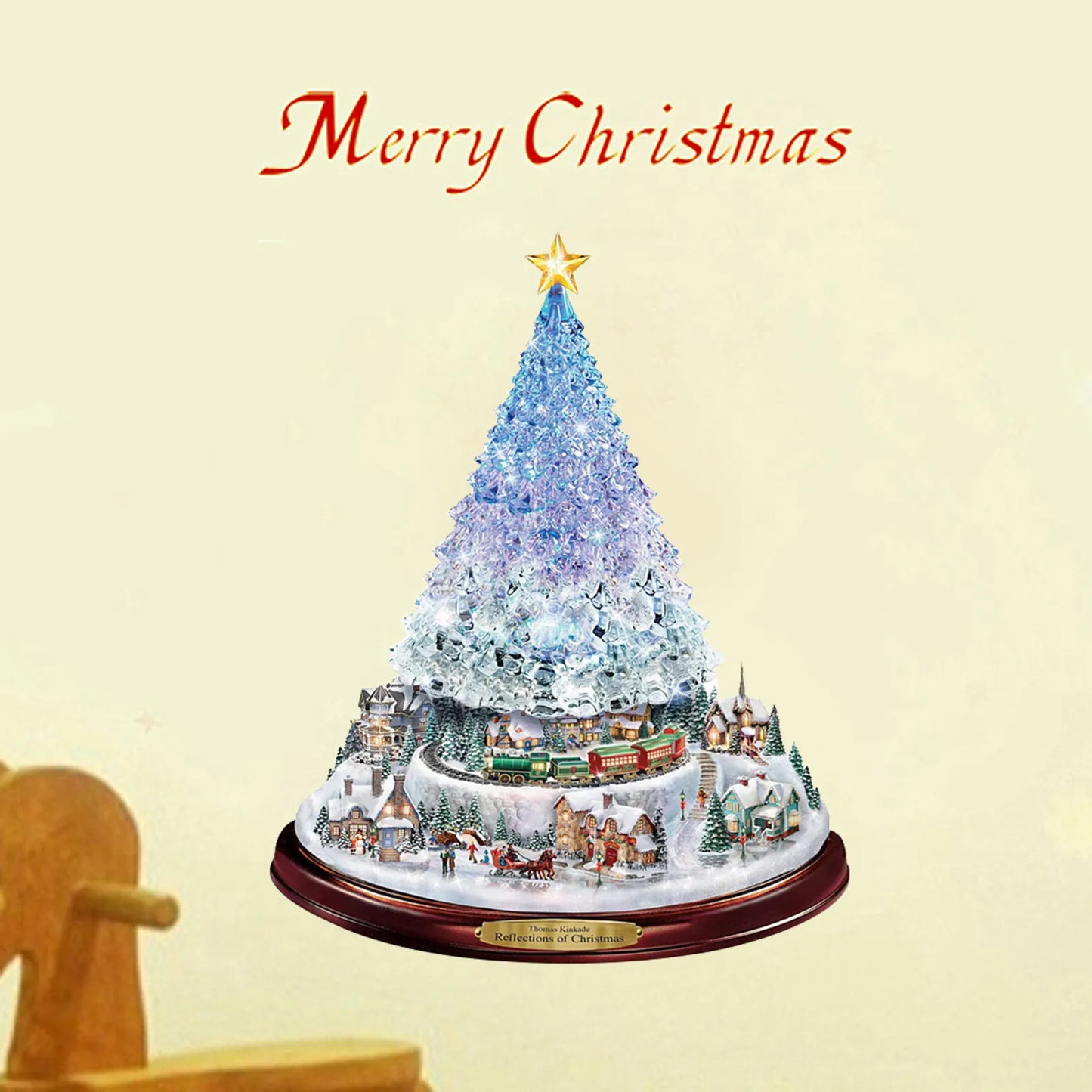 Christmas Tree Rotating Sculpture Train Decorations Paste Window Paste Stickers