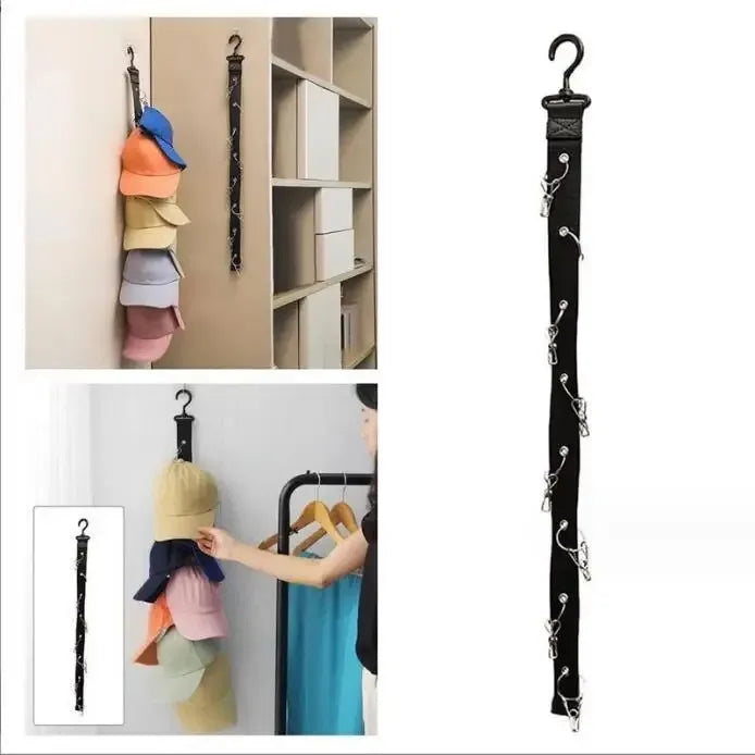 Wardrobe Storage DIY Hanger 8 Clips Hanging Closet Organizer Caps Vertical Shelf Rack Free Punch Hats Holder Multi-Purpose Hooks