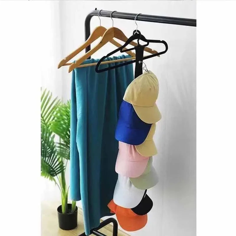 Wardrobe Storage DIY Hanger 8 Clips Hanging Closet Organizer Caps Vertical Shelf Rack Free Punch Hats Holder Multi-Purpose Hooks