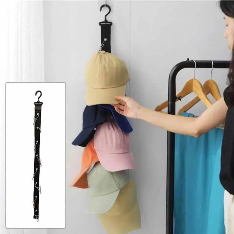 Wardrobe Storage DIY Hanger 8 Clips Hanging Closet Organizer Caps Vertical Shelf Rack Free Punch Hats Holder Multi-Purpose Hooks