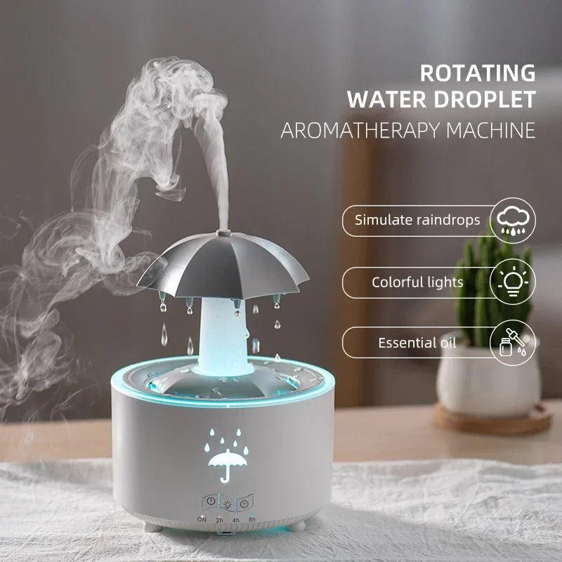 Umbrella Water Drop Air Humidifier with Colorful Light and aroma Essential Oil Diffuser