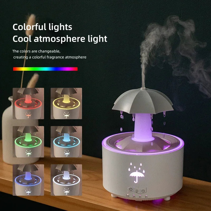 Umbrella Water Drop Air Humidifier with Colorful Light and aroma Essential Oil Diffuser