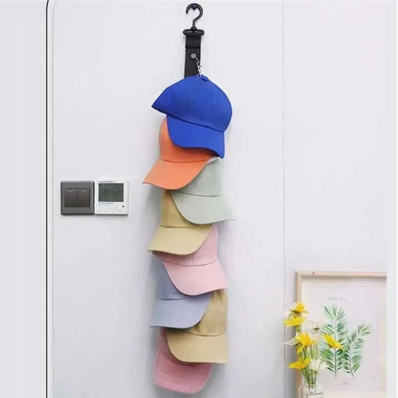 Wardrobe Storage DIY Hanger 8 Clips Hanging Closet Organizer Caps Vertical Shelf Rack Free Punch Hats Holder Multi-Purpose Hooks