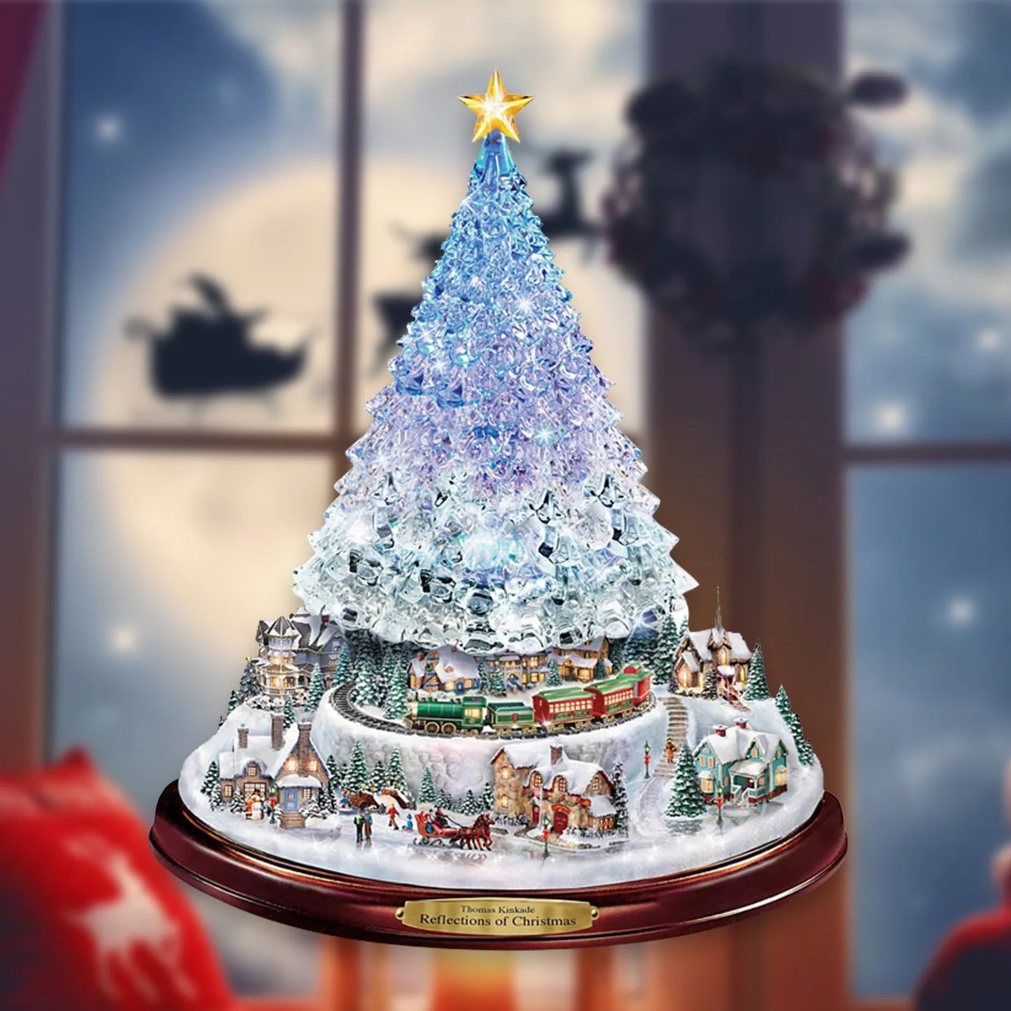 Christmas Tree Rotating Sculpture Train Decorations Paste Window Paste Stickers