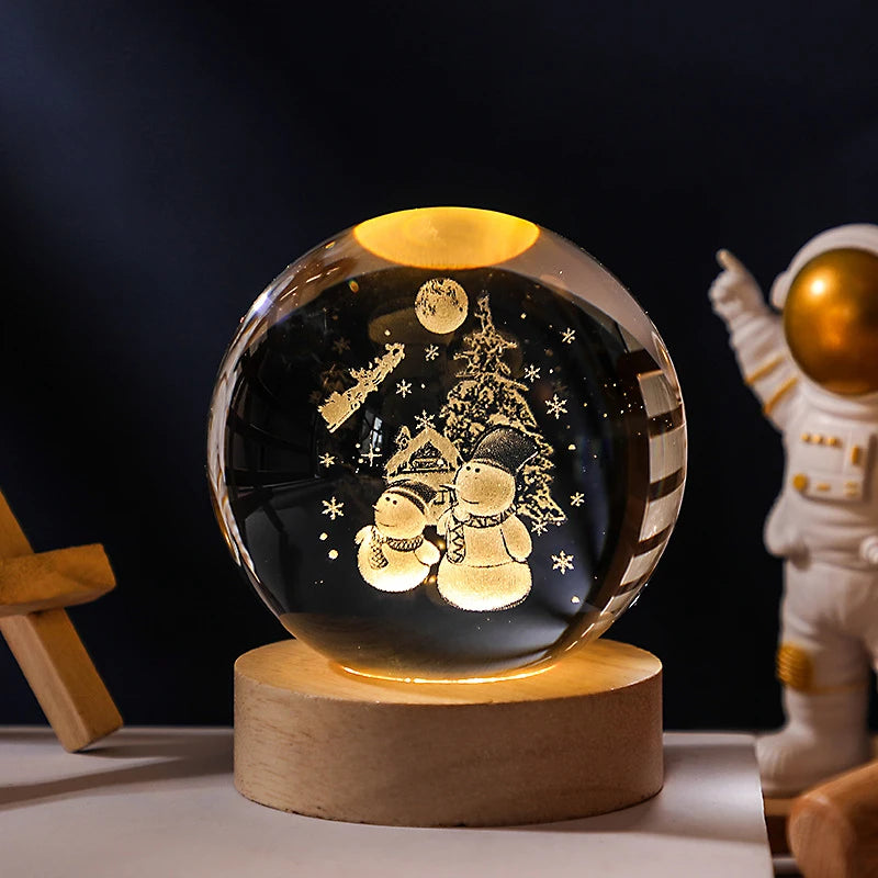 Christmas Crystal Ball Decoration 2023 Astronomy Solar System Planets Moon Astronaut LED Balls Home Snow Glass Globe Decorations