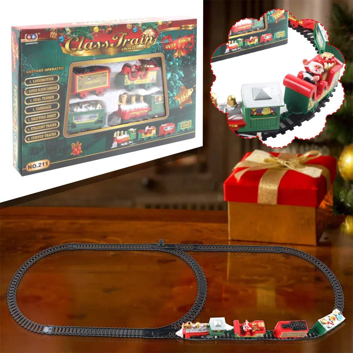 Christmas Realistic Electric Train Set,Easy To Ass-emble & Safe For Kids Gift & Party Home Xmas Tree Decoration