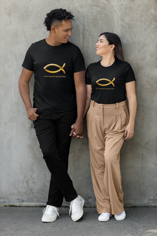 Jesus Fish Christian Unisex T-Shirt – Faith Moves Mountains Premium Graphic Tee. Now $24.99 — Was $29.99 🔥