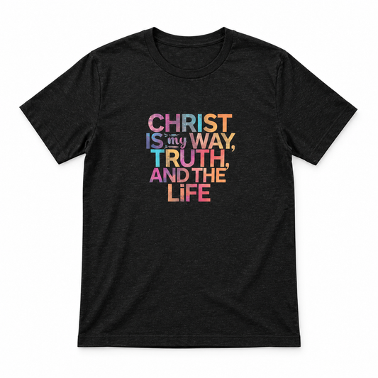 Christ Is the Way Black Heather T-shirt, front view without model