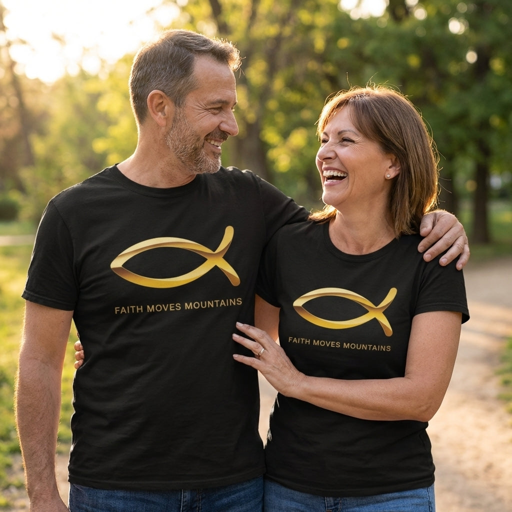Jesus Fish Christian Unisex T-Shirt – Faith Moves Mountains Premium Graphic Tee. Now $24.99 — Was $29.99 🔥