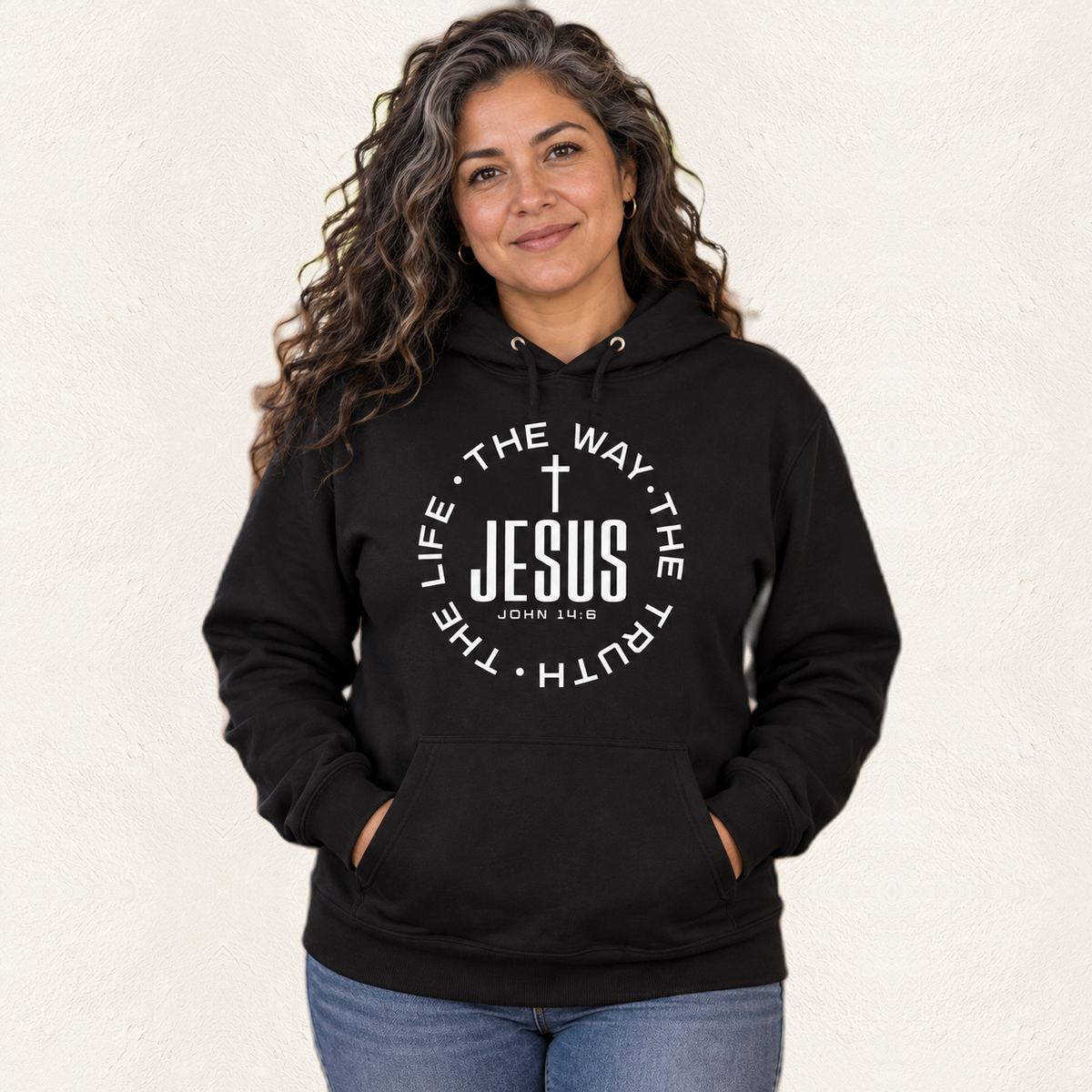 Jesus The Way Hoodie — original product and design — warm ivory background