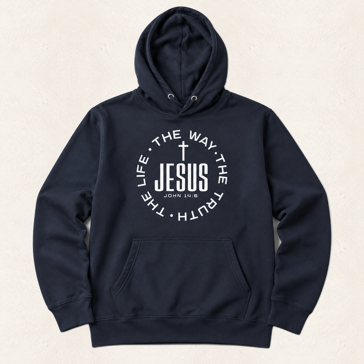 Jesus The Way Hoodie — original product and design — warm ivory background
