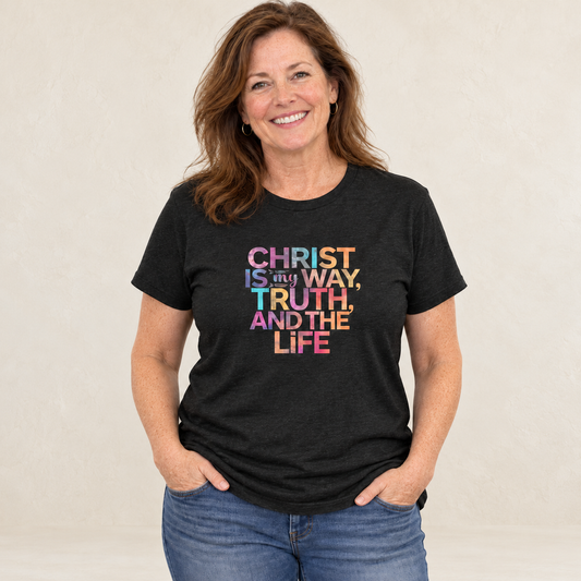 Christ Is the Way Women's T-Shirt — original model and design, warm ivory background