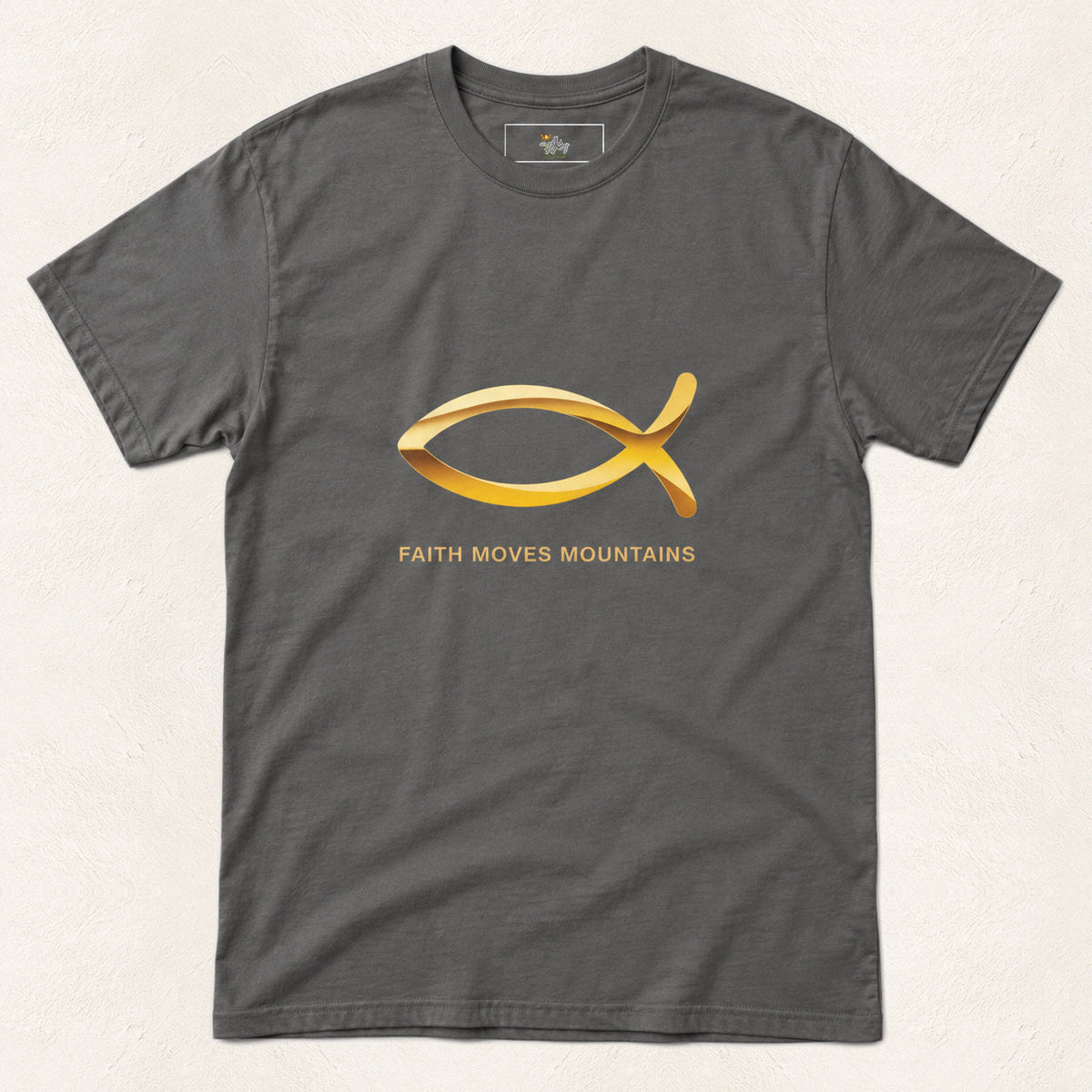 Jesus Fish Men's & Women's Christian T-Shirt — original product and design — warm ivory background