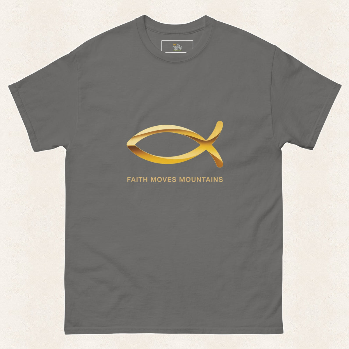 Jesus Fish Men's & Women's Christian T-Shirt — original product and design — warm ivory background