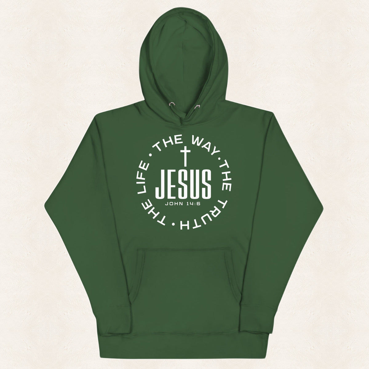 Jesus The Way Hoodie — original product and design — warm ivory background