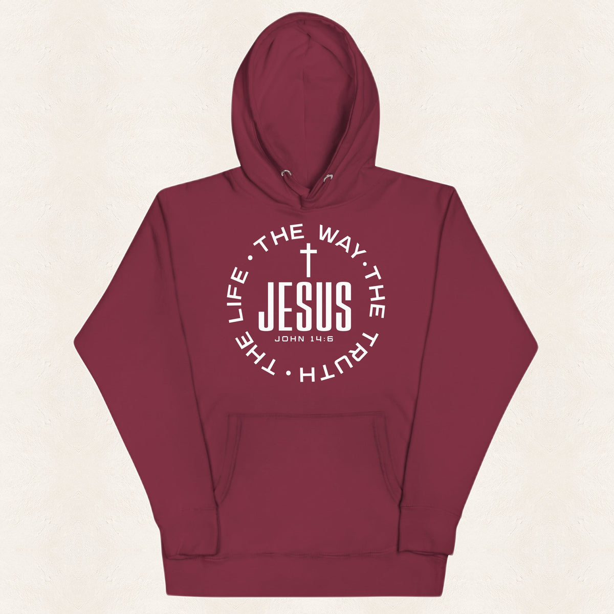 Jesus The Way Hoodie — original product and design — warm ivory background